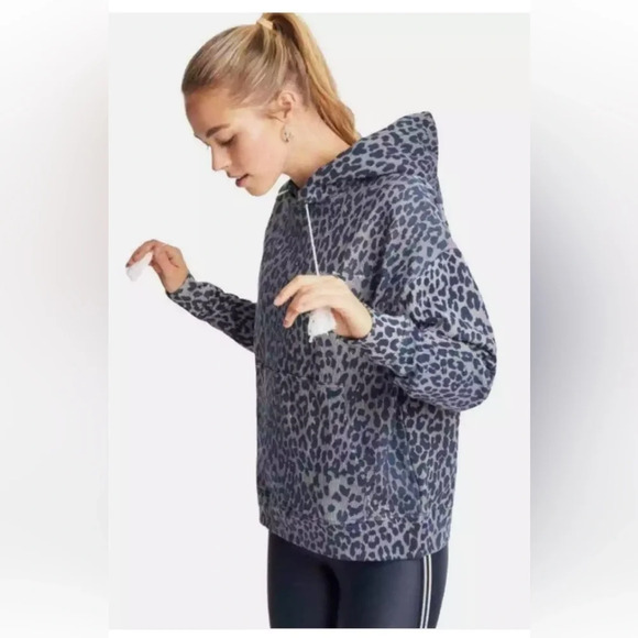 THE UPSIDE Blue Indigo Leopard Pullover Hoodie Navy - Picture 2 of 8